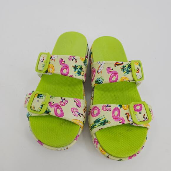 Dansko Women's Kandi Slip on EVA Sandals Green Flamingo Unicorn Print US 7 EU 37 - Picture 2 of 8